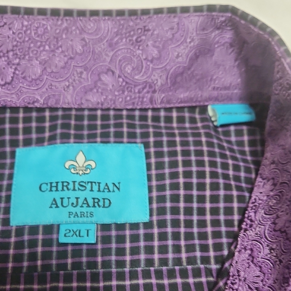 Christian Aujard Paris Purple Checkered Long Sleeve Button Down Men's Size 2XLT - Picture 11 of 15